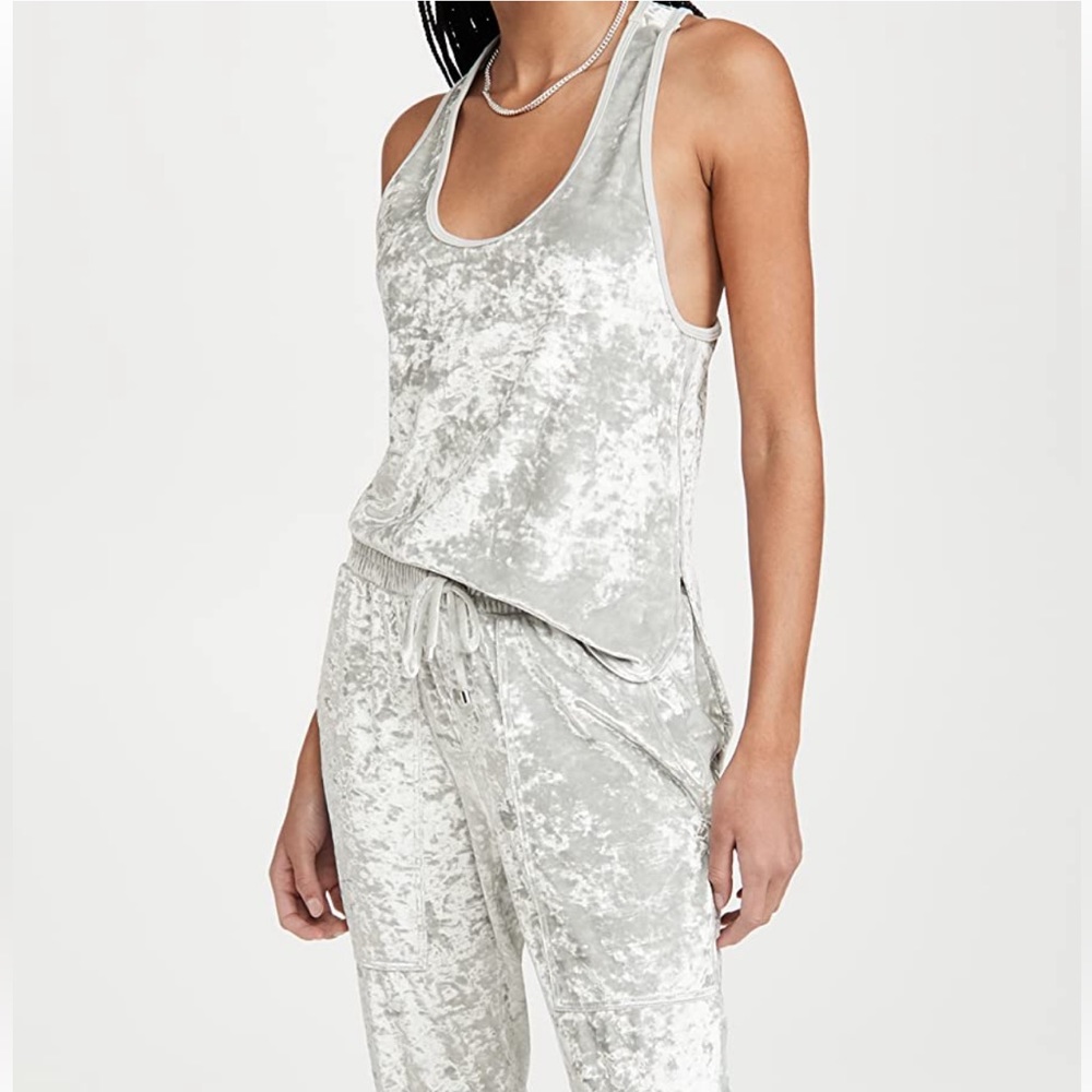 Heroine Sport crushed velour silver racer back tank